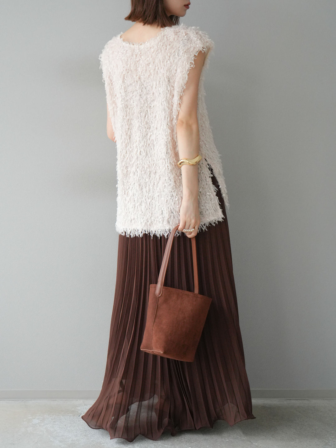 [予約]シフォンプリーツパイピングスカート/ブラウン