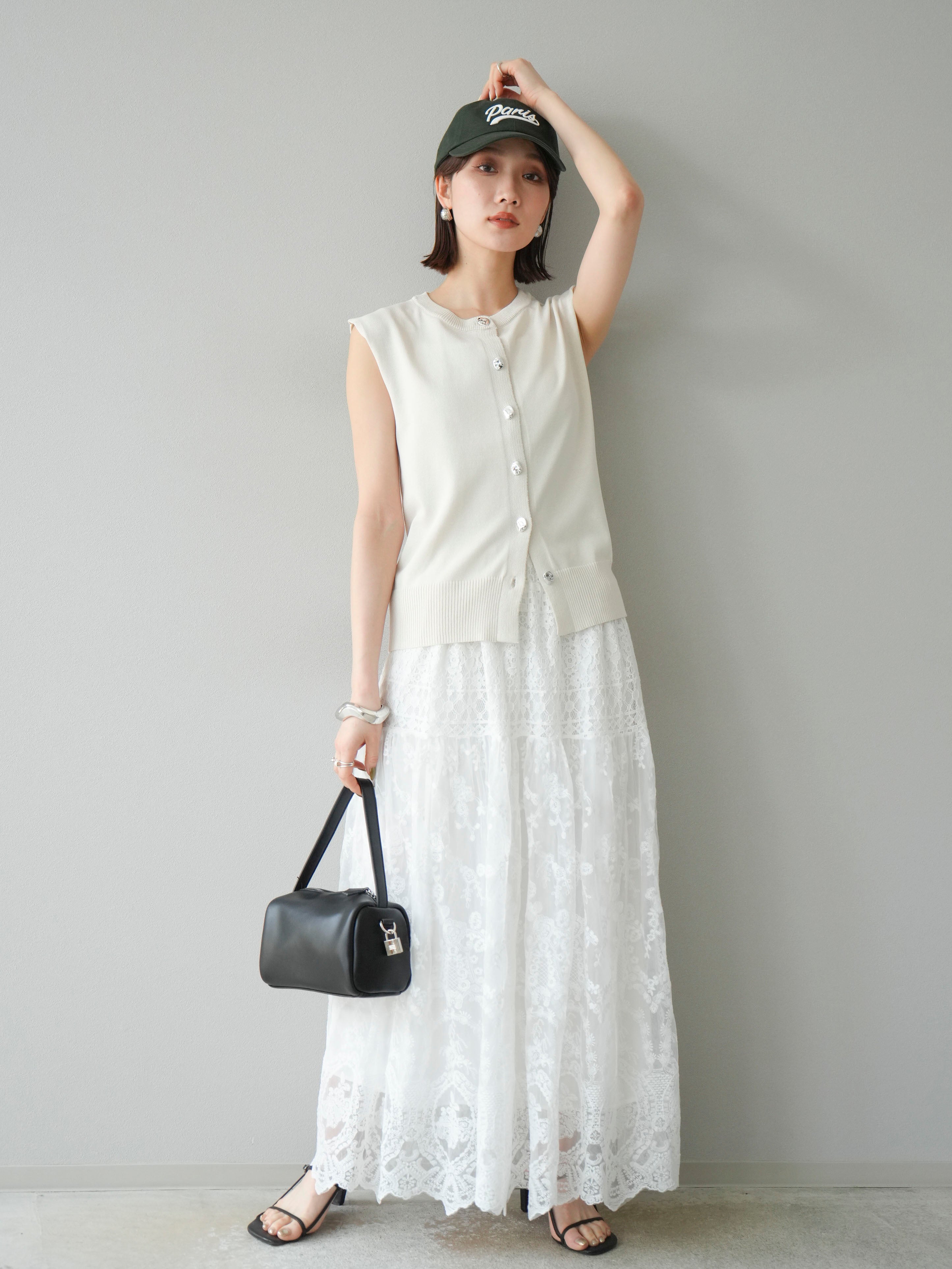 予約]レースフレアスカート/ホワイト – Lumier