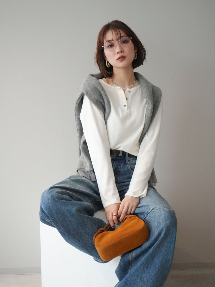 [予約]チュールレイヤードヘンリーネックカットソー/ivory