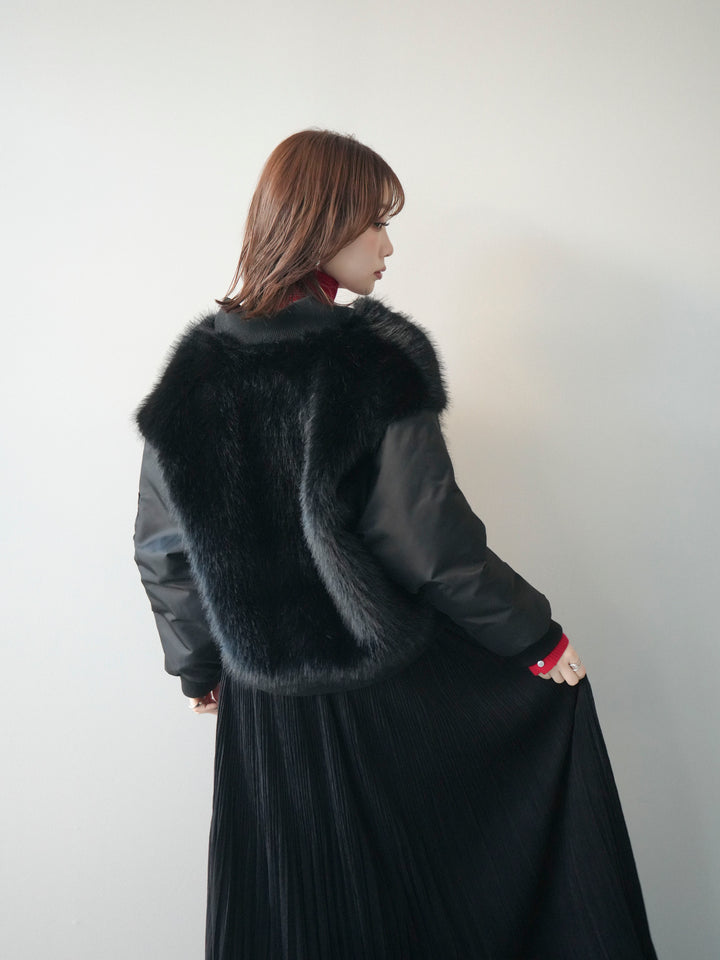 [SET]ファードッキングMA-1+袖ボタンボトルネックリブニットトップス(2set)