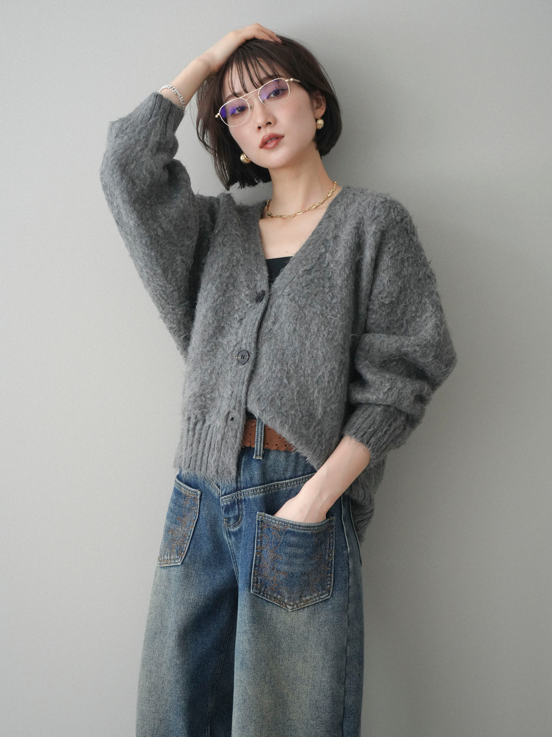 [予約]起毛シャギーニットカーディガン/gray