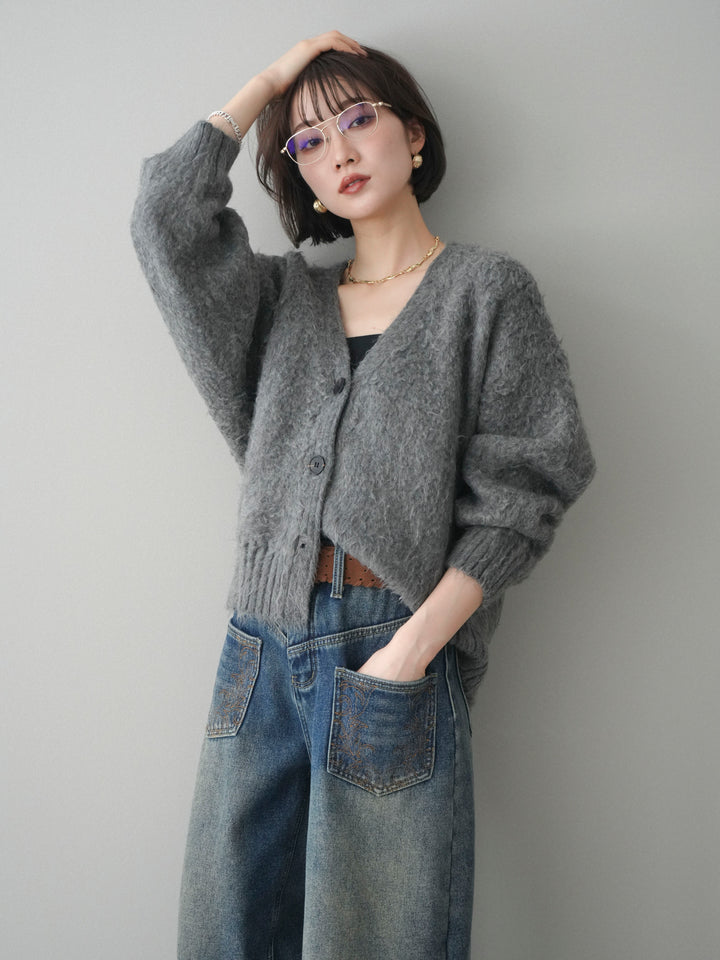 [予約]起毛シャギーニットカーディガン/gray