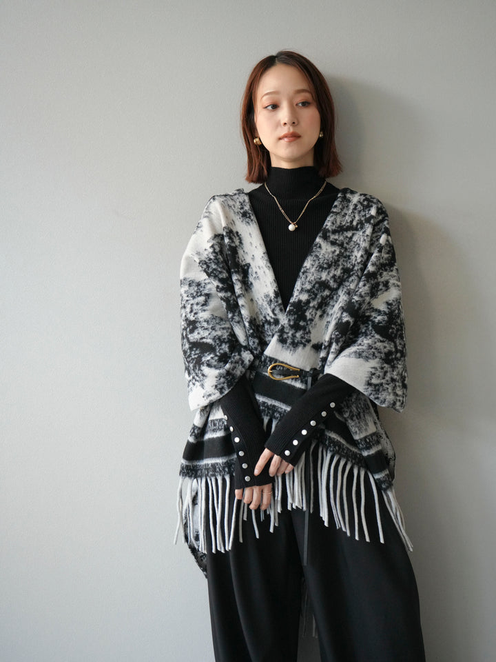 [予約]アブストラクト柄ストールポンチョ/グレー