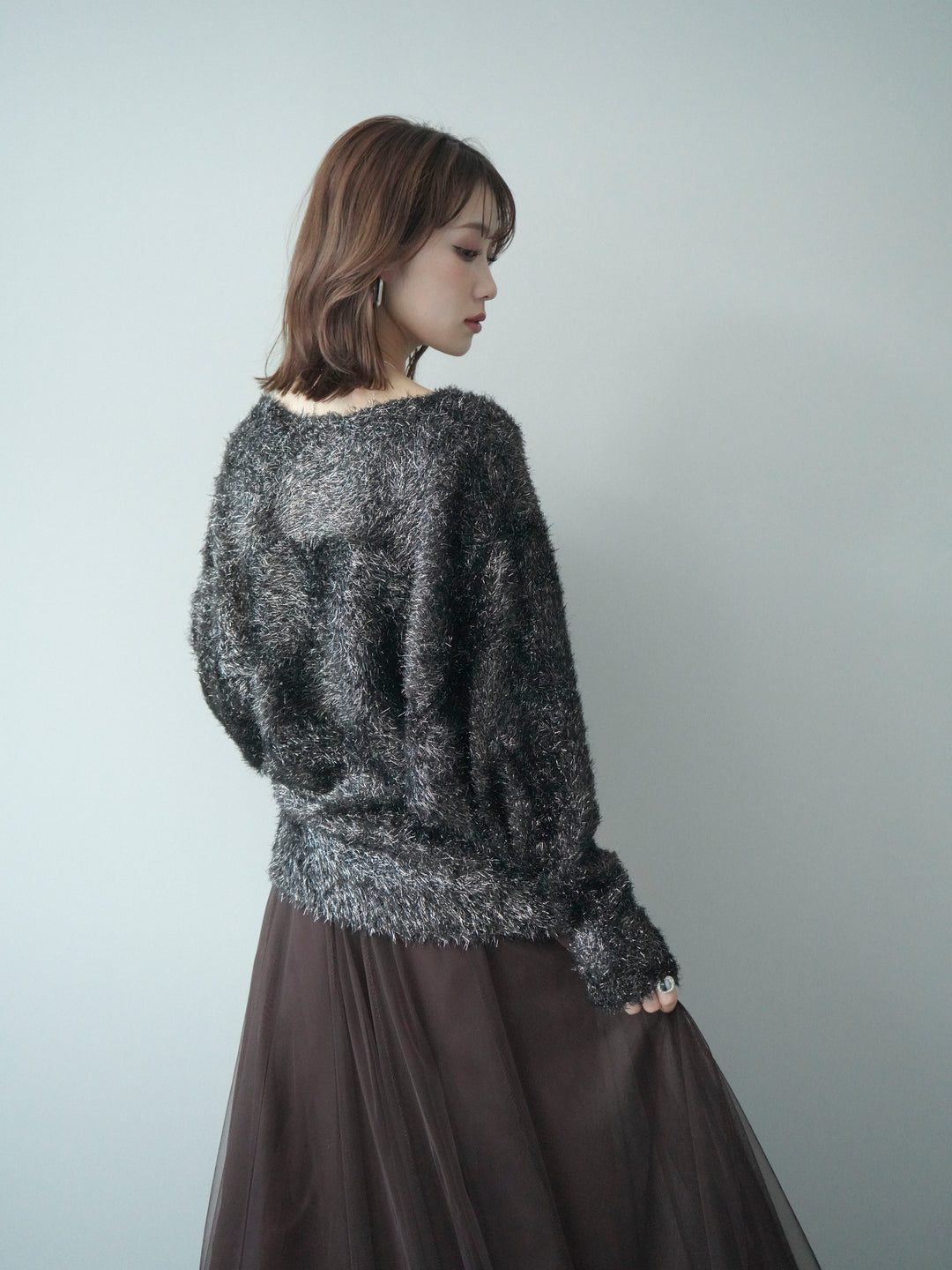 [予約]ラメシャギードルマンニットプルオーバー/brown