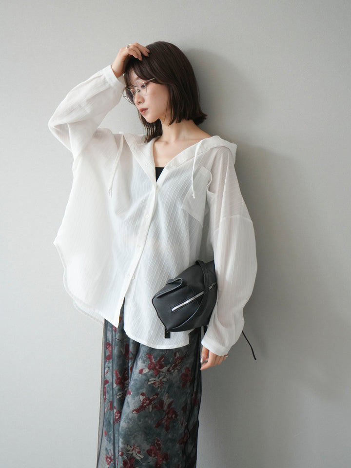 [予約]ワッシャーストライプフーディーシャツ/オフ