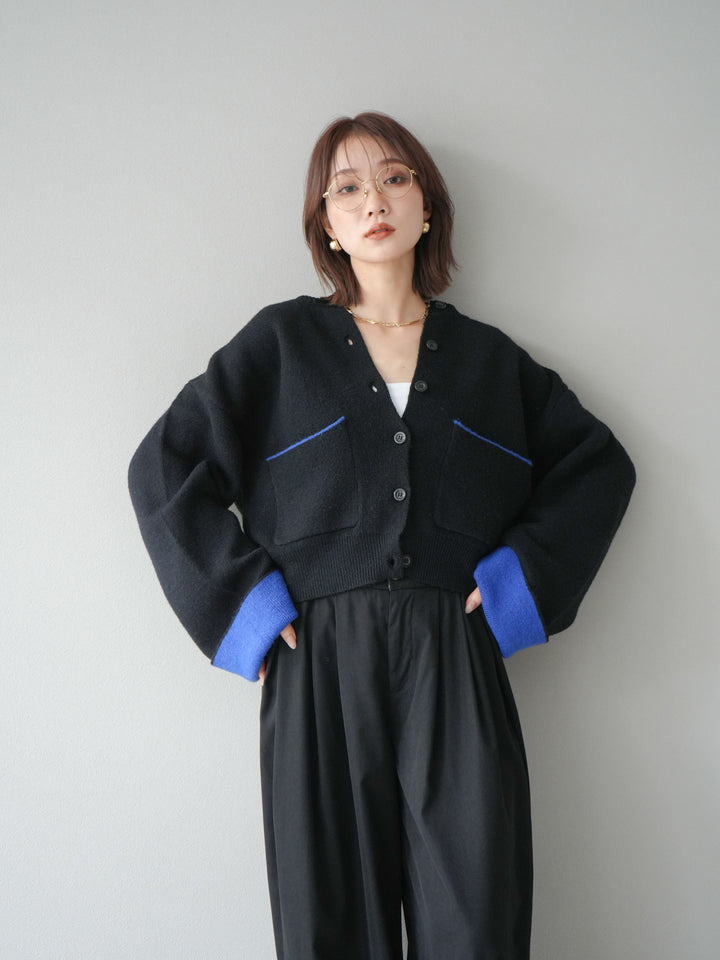 【SET】雙色針織開襟衫+褶襉設計寬褲（2套）