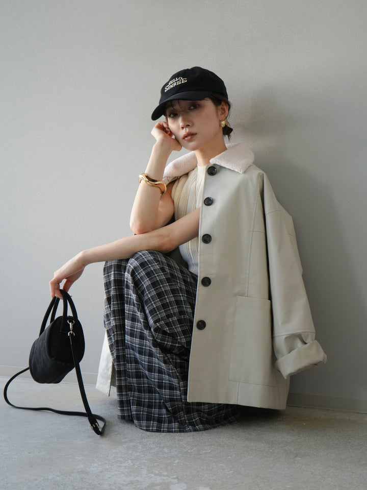 [予約]襟ボアレザーブルゾン/エクリュ