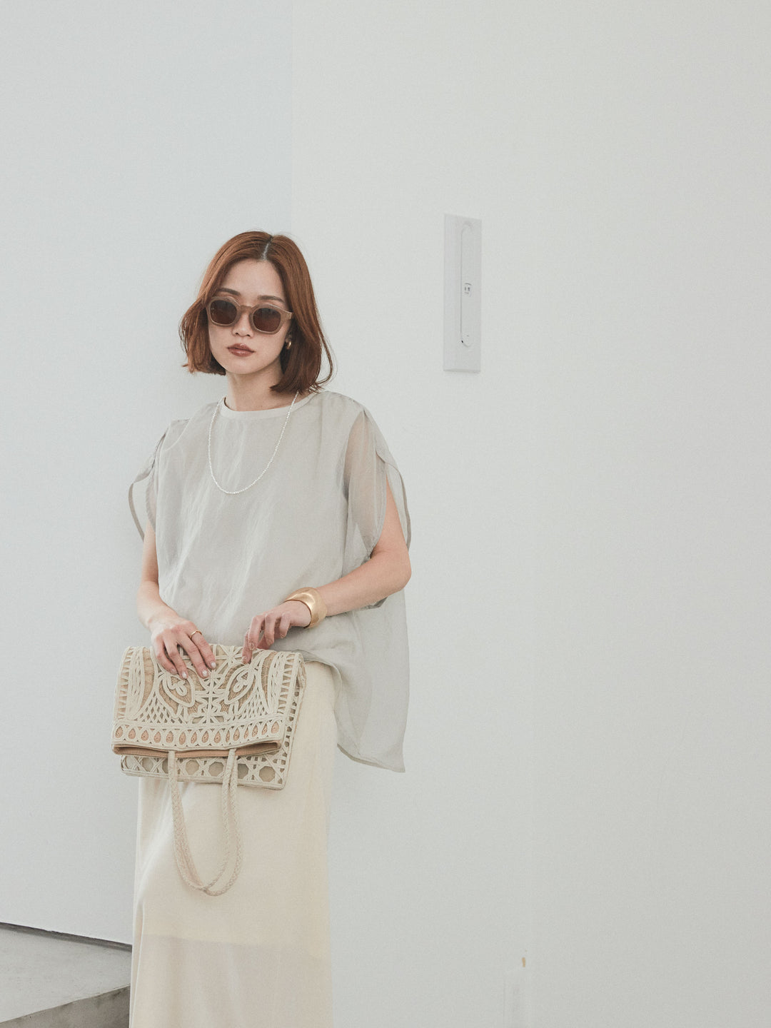 [SET] 緊湊光滑透視層疊上衣 + 天鵝絨低腰裙 (2set)