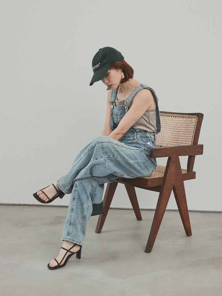 [SET]センターシームデニムサロペット +スクエアベロアタンクトップ(2set)