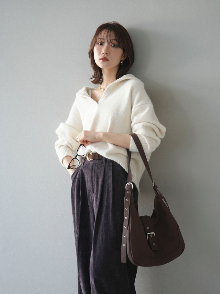 [予約]スキッパーニットプルオーバー/offwhite