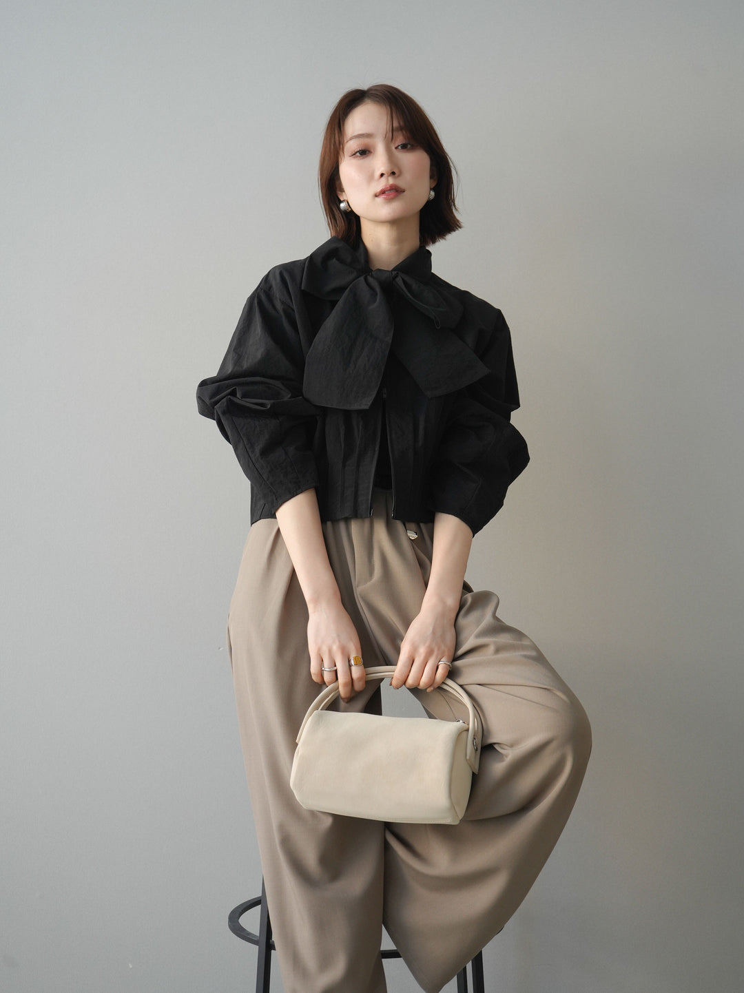 [SET]ボウタイ裾プリーツライトジャケット+ボウタイ裾プリーツライトジャケット(2set)