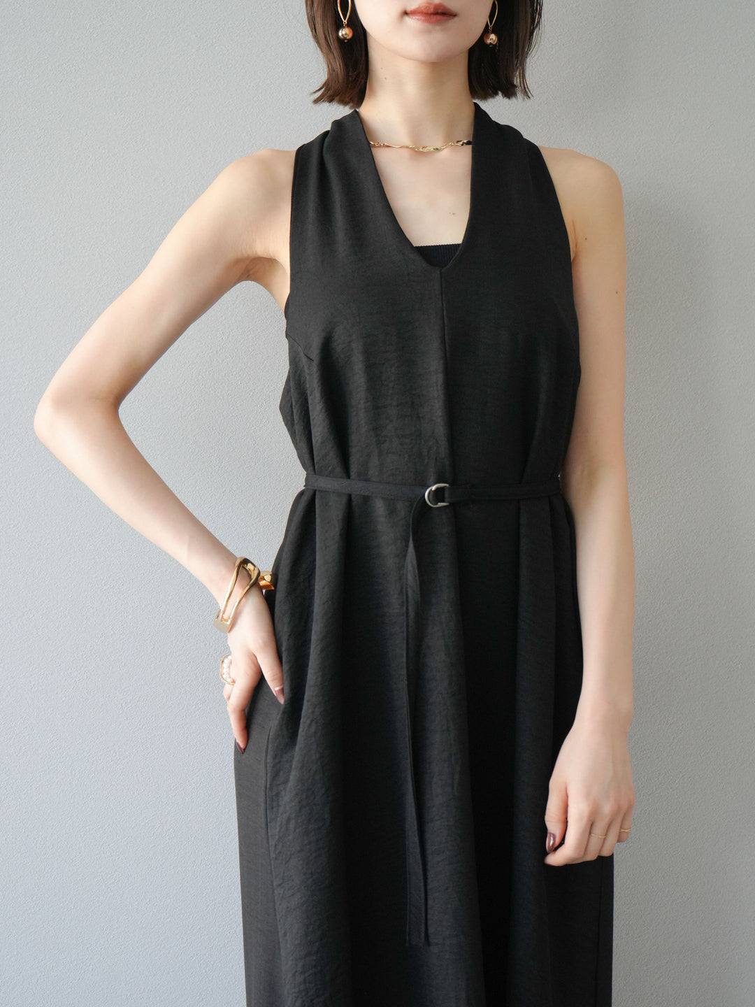 【預購】環形設計不均勻染色洋裝/黑色