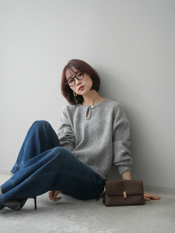 [SET]ツイストネックラメネップヤーンニットプルオーバー+選べるアクセセット(2set)