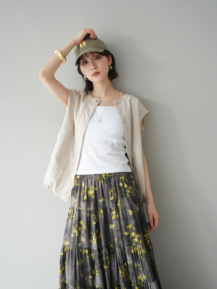 [SET]リネンライクドロストバルーンブルゾン+フラワーワッシャープリーツスカート(2set)