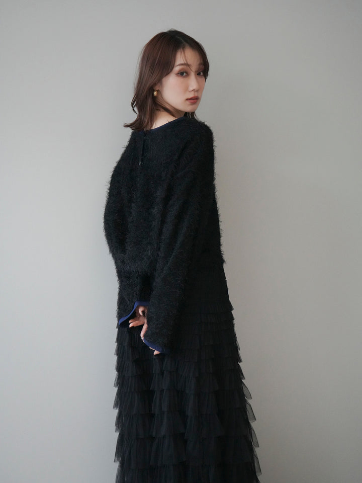 [予約]バイカラー2WAYシャギーニットカーディガン/black