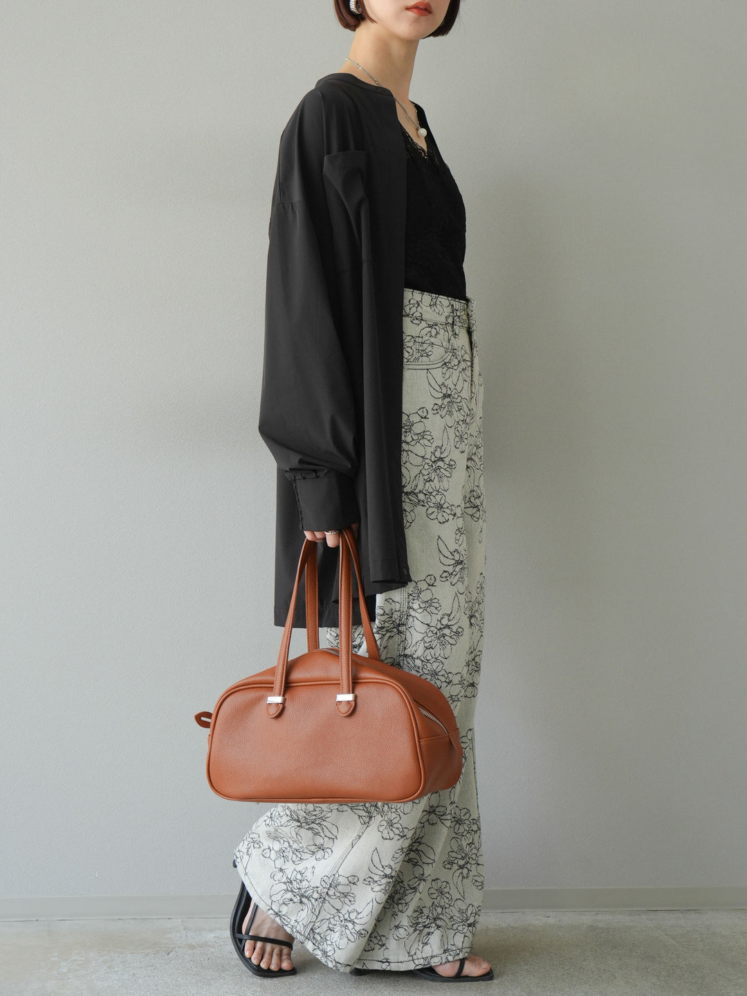 【預購】花朵提花牛仔寬褲/黑