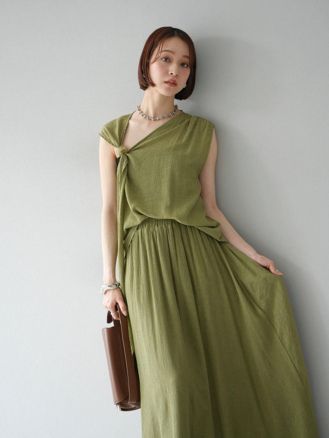 [SET]ビーズモチーフ楊柳ブラウス＆フレアスカートSET UP(2set)