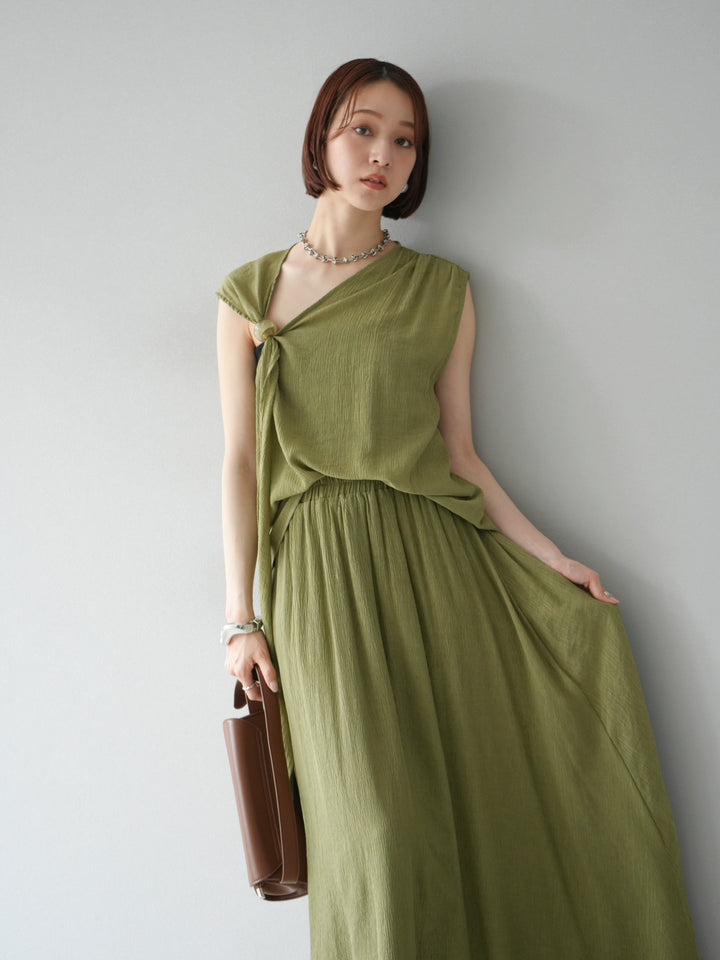 [SET]ビーズモチーフ楊柳ブラウス＆フレアスカートSET UP(2set)