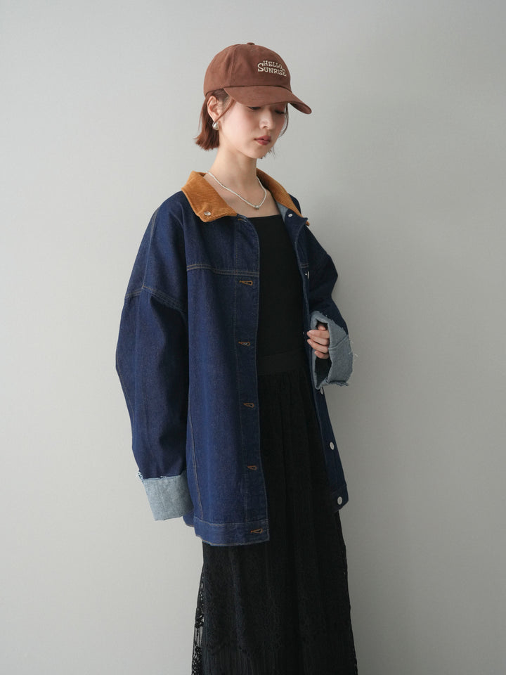 [予約]コーデュロイ×デニムミドルジャケット/indigo
