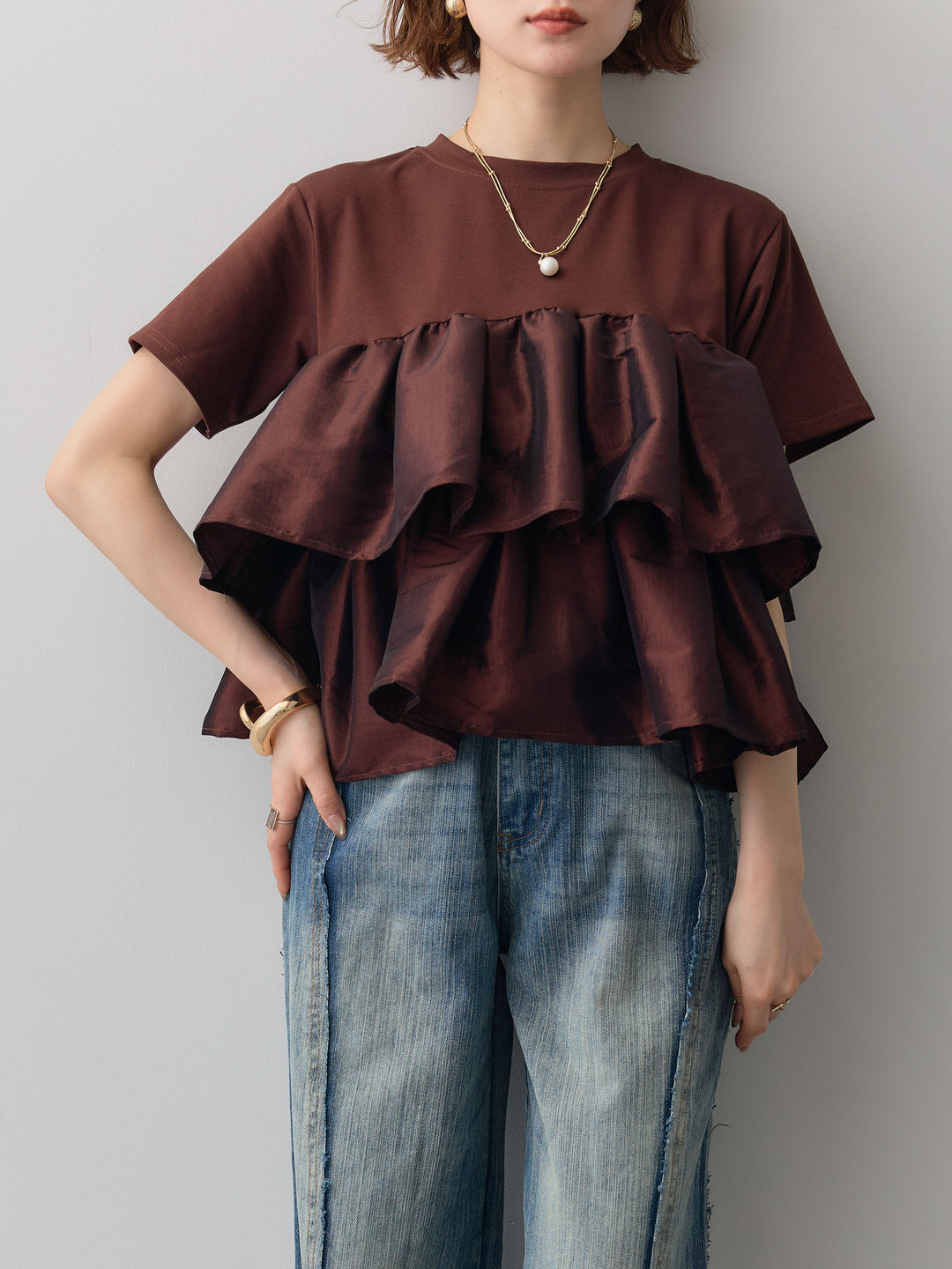 [予約]フリルティアードTEE/brown