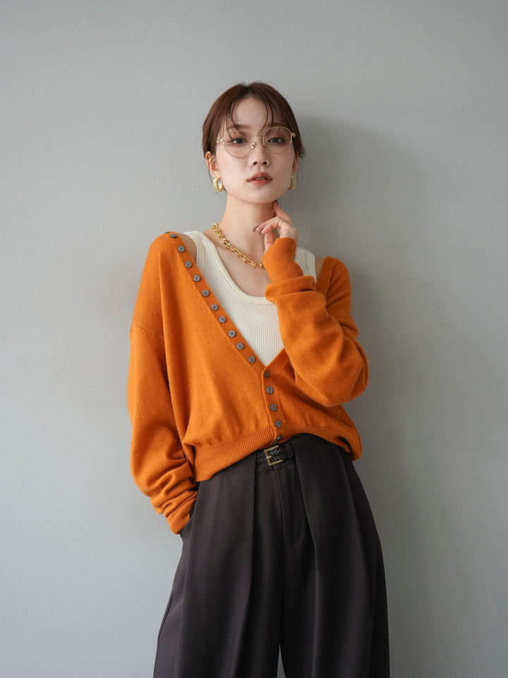 [予約]デザインボタンニットカーディガン＆タンクトップSET/オレンジ