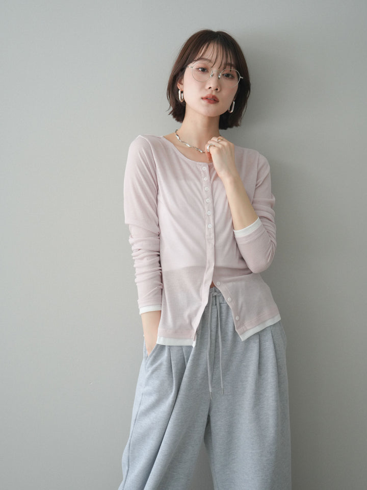 [予約]シアーリブバイカラーカーディガン/pink