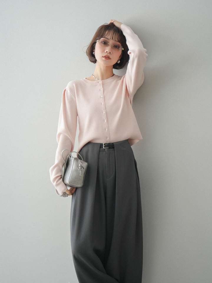 [SET]クリアボタンタックニットカーディガン+ベルトループデザインワイドパンツ(2set)