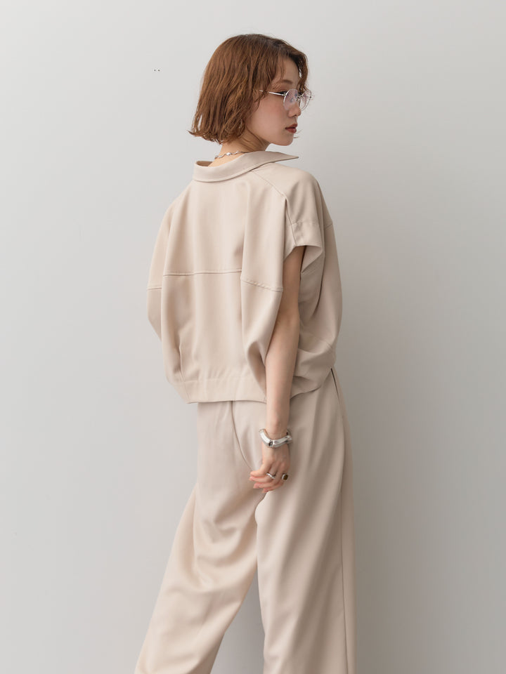 【套裝】縐綢燈籠無袖襯衫 + 縐綢闊腿褲（兩件套）