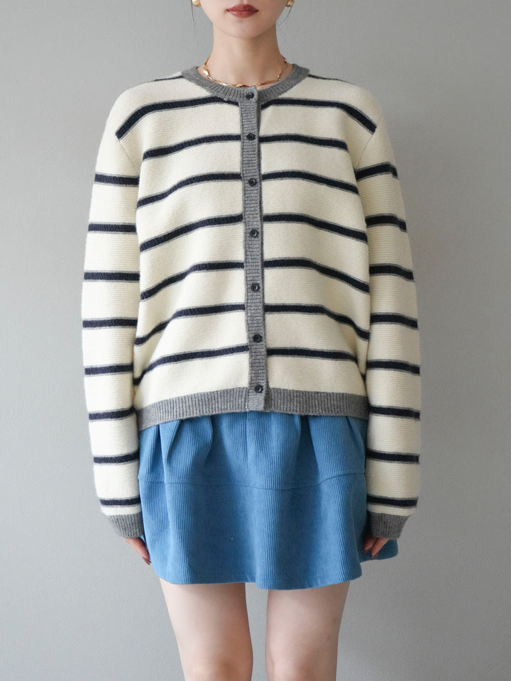 [予約]配色ボーダーニットカーディガン/apricot