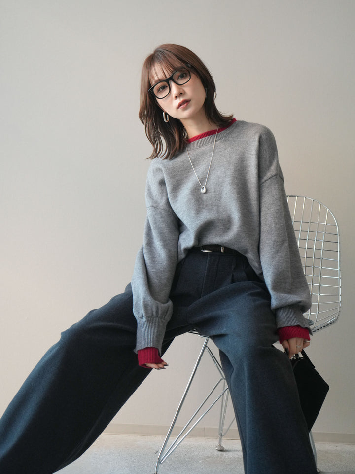 [予約]ヘンリーネック配色レイヤードニットプルオーバー/middlegray