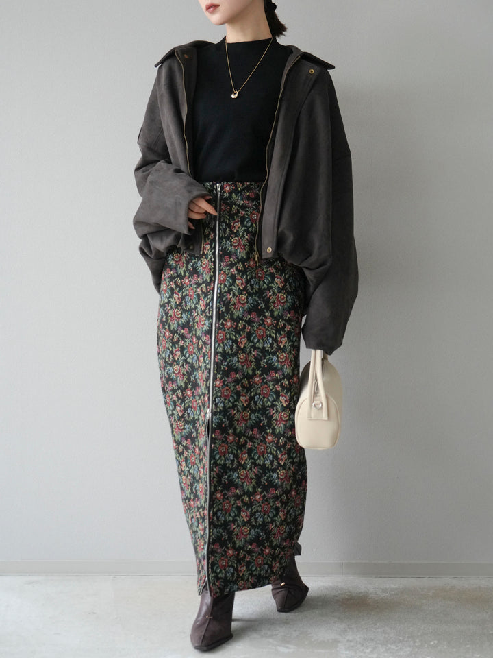 [套裝] 麂皮外套 + 小領法式針織上衣 + 哥布蘭前拉鍊緊身裙（3 套）