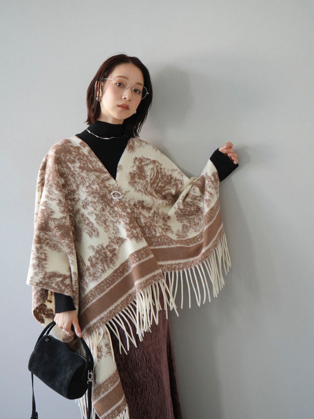 [SET]アブストラクト柄ストールポンチョ+選べるアクセセット(2set)