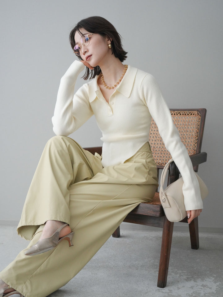 [予約]リブポロニットボディスーツ/ivory