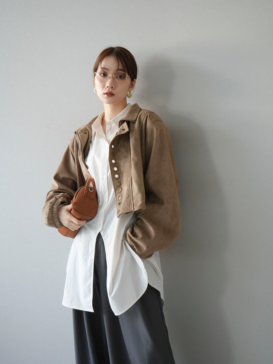 [予約]パンチングデザインスエードショートジャケット/ベージュ