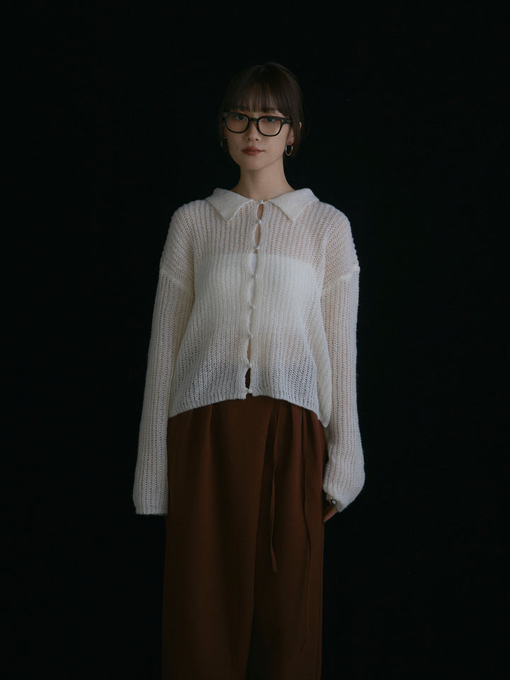 [予約]起毛片畦編みシアーポロニット/アイボリー