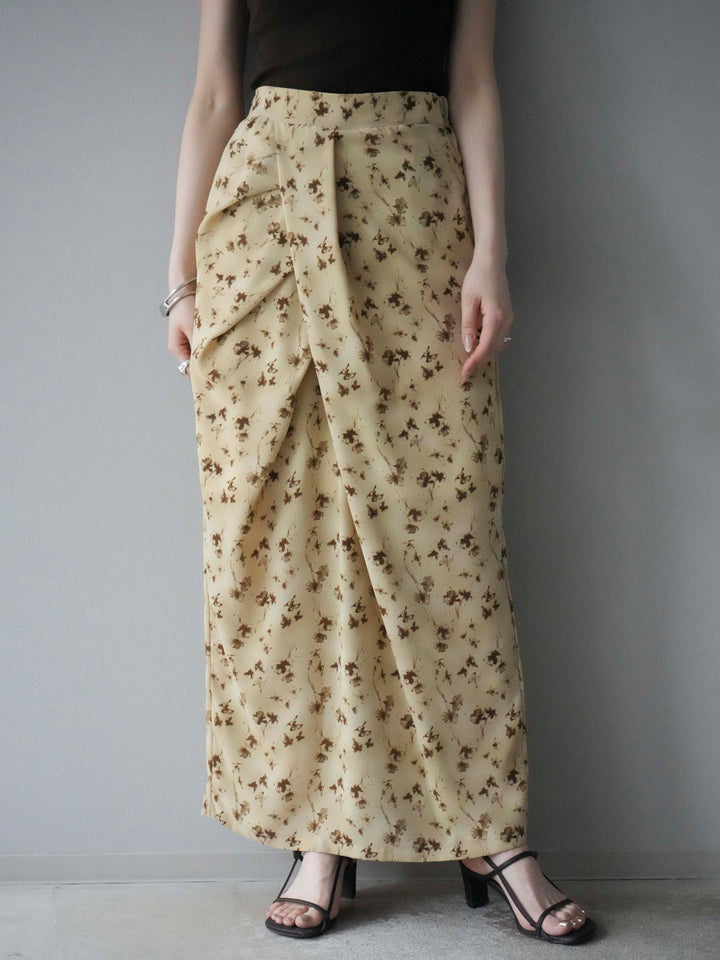 [予約]フラワーモチーフタックIラインスカート/ベージュ