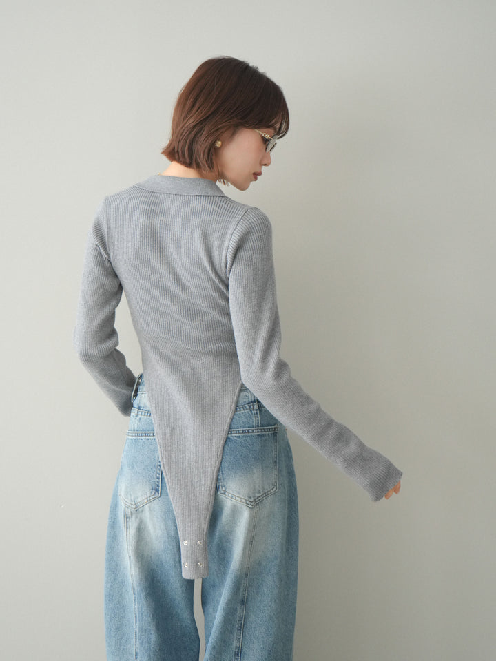 [予約]リブポロニットボディスーツ/mokugray