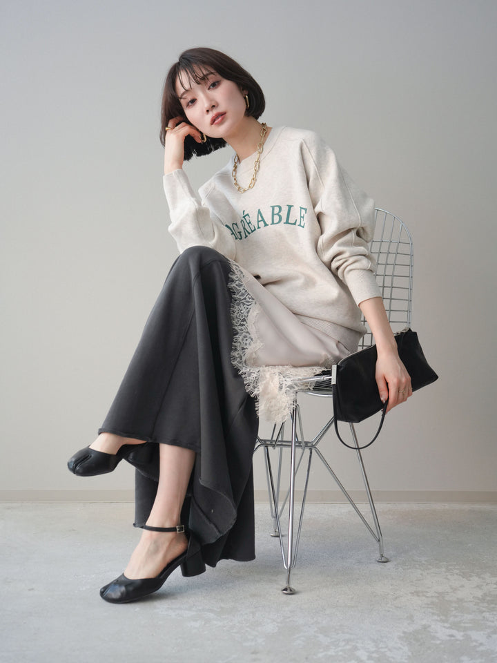 [予約]半ラバープリントロゴスウェットライクニットプルオーバー/oatmeal