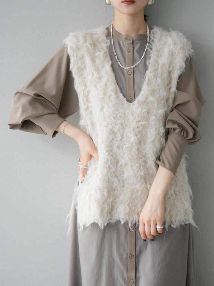 [予約]ウール混ミックスヤーンニットベスト/アイボリー