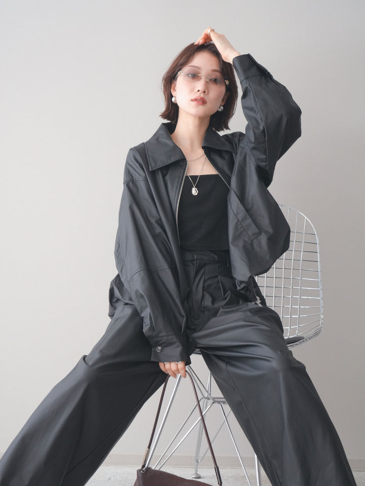 [予約]ウォッシャブルフェイクレザーバルーンジャケット/black