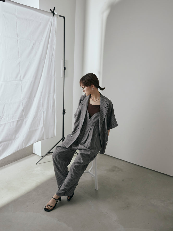 [予約]ヘリンボーンストライプサロペット/チャコール