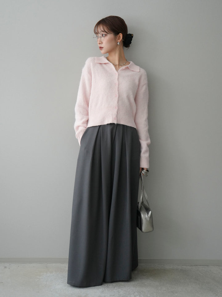 [SET]モヘア衿付きボタンプルオーバー+テープベルトタックバギーパンツ(2set)