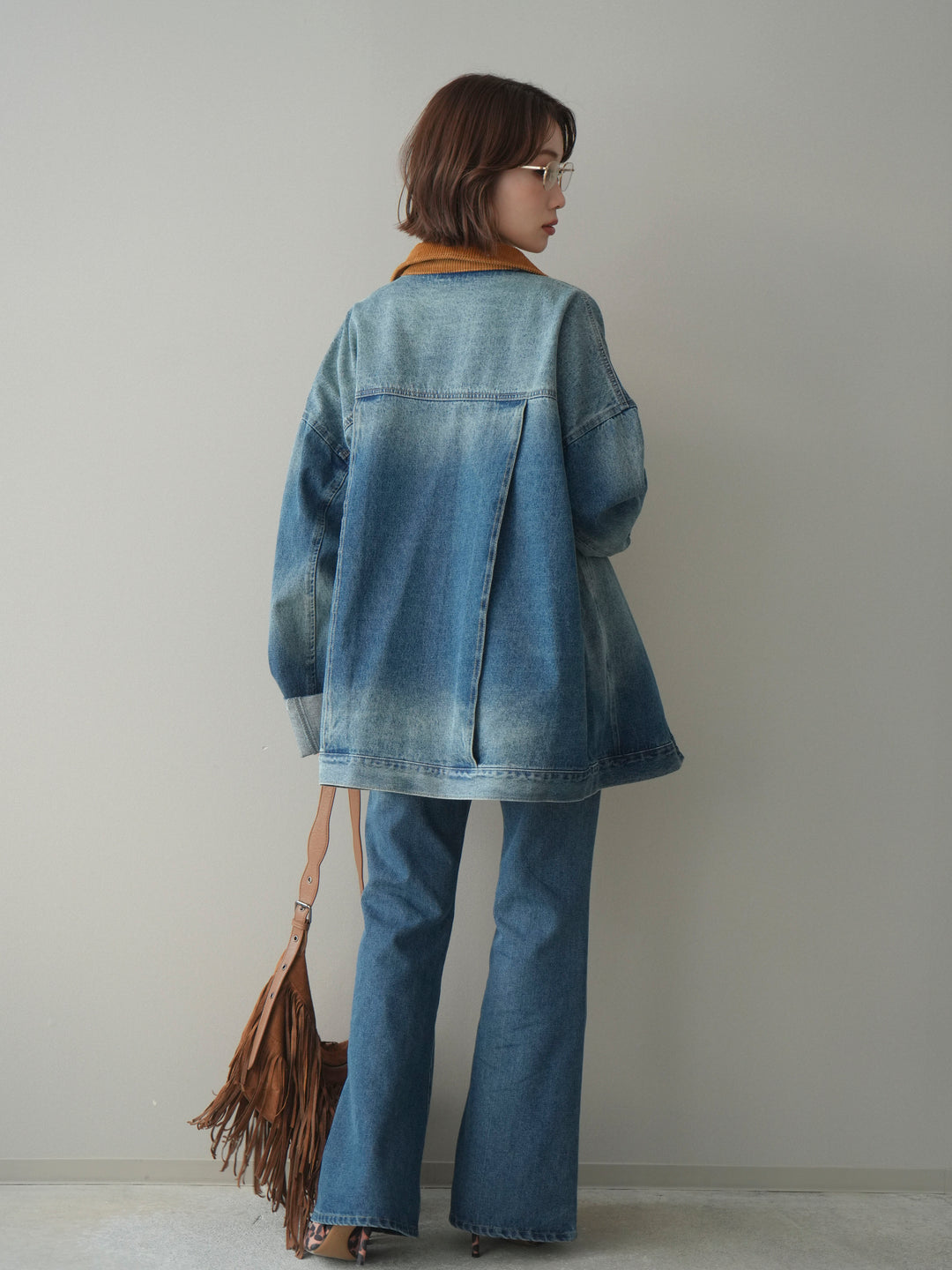 [SET]コーデュロイ×デニムミドルジャケット+フレアデニムパンツ(2set)