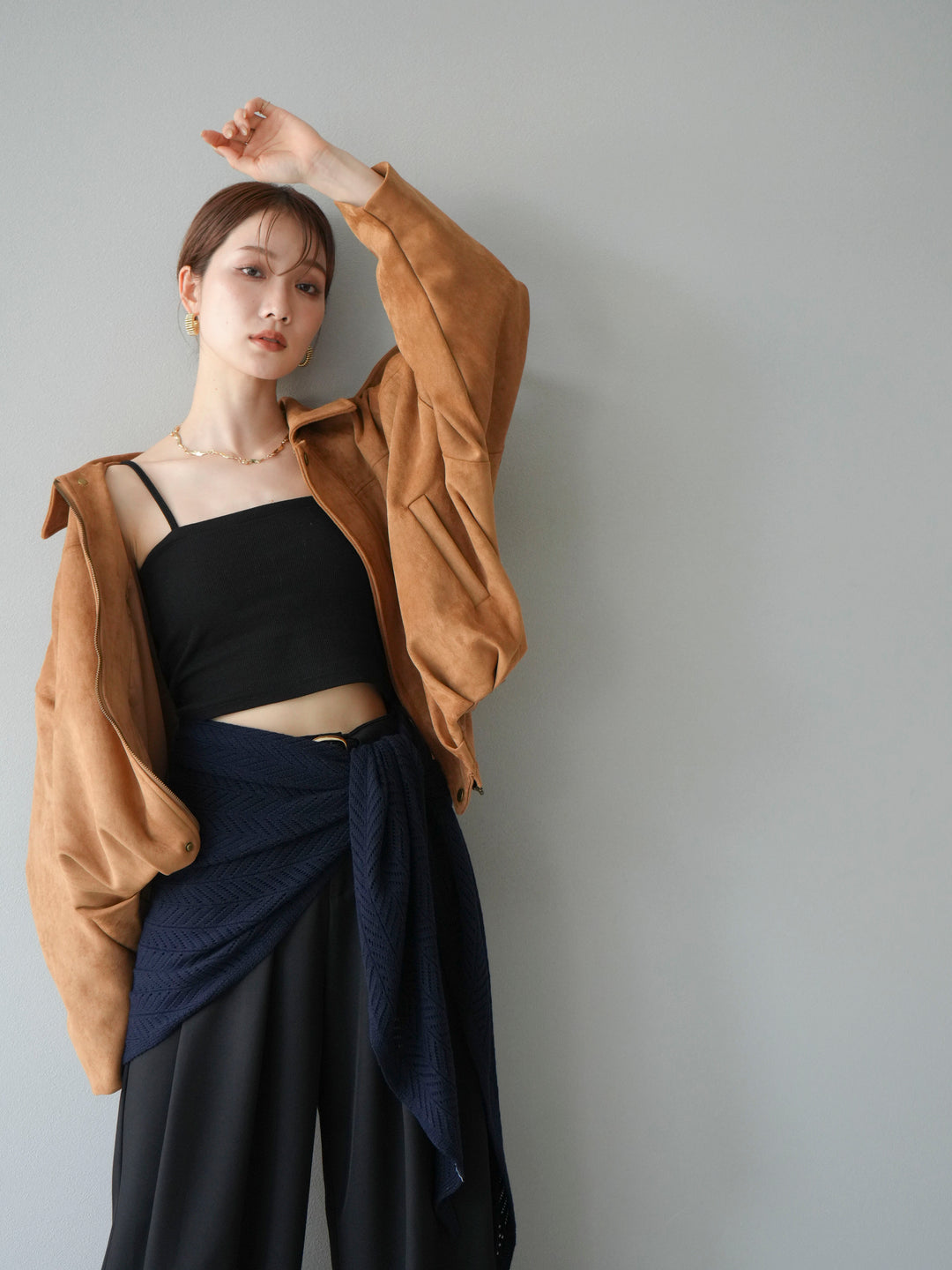 [SET] 麂皮外套+皮帶環設計寬褲（2套）