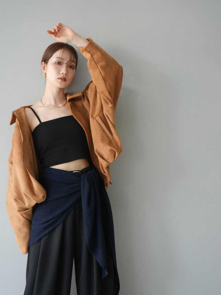 [SET] 麂皮外套+皮帶環設計寬褲（2套）