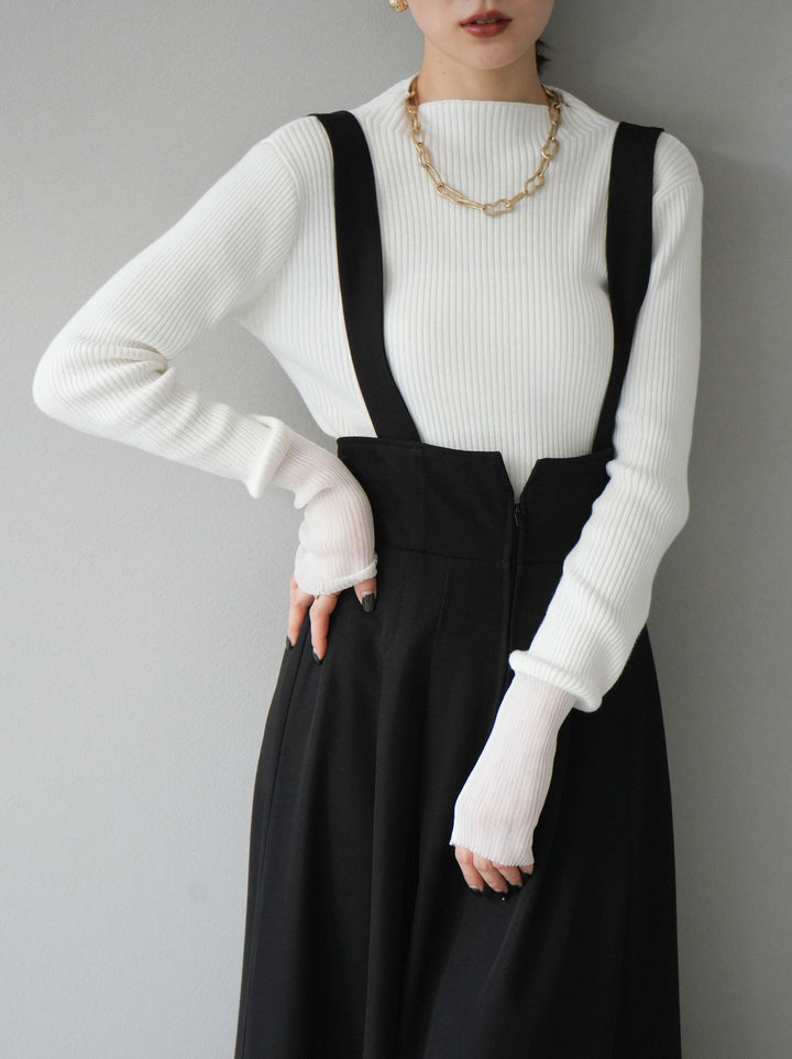 [予約]袖ラメシアー切替リブニットトップス/オフ