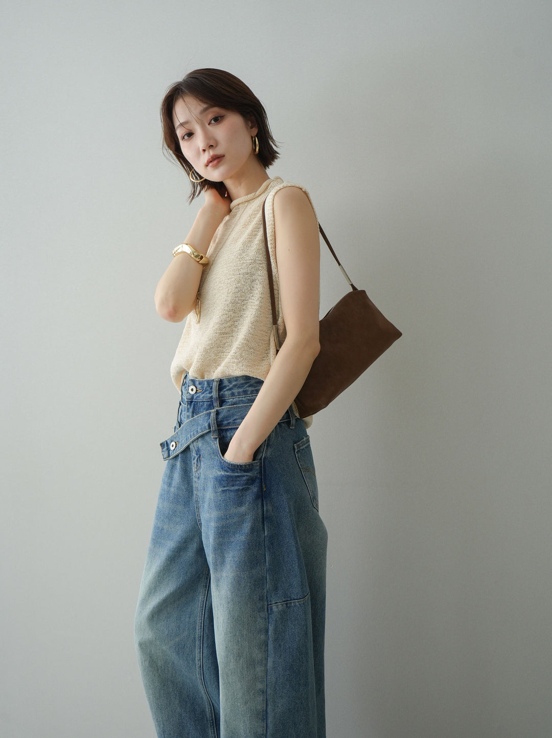 [予約]ノースリーブリネンタッチシアーニットプルオーバー/beige