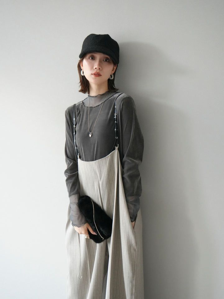 【着回しセット】[SET]ヘリンボーンストライプジレ+シアー切替ベロアトップス+ヘリンボーンストライプサロペット(3set)