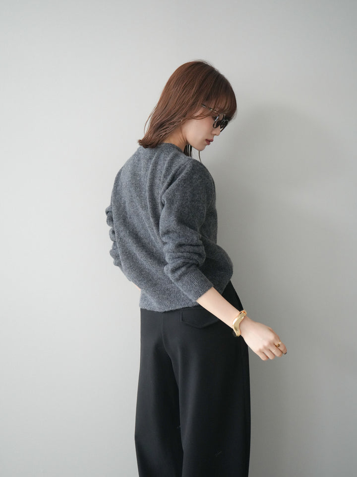 [SET]アンティークボタンニットカーディガン+アニマル柄ベルト付きウールタッチワイドパンツ(2set)