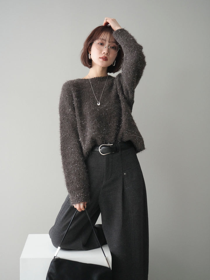 [予約]モールラメミックスヤーンニットプルオーバー/brown